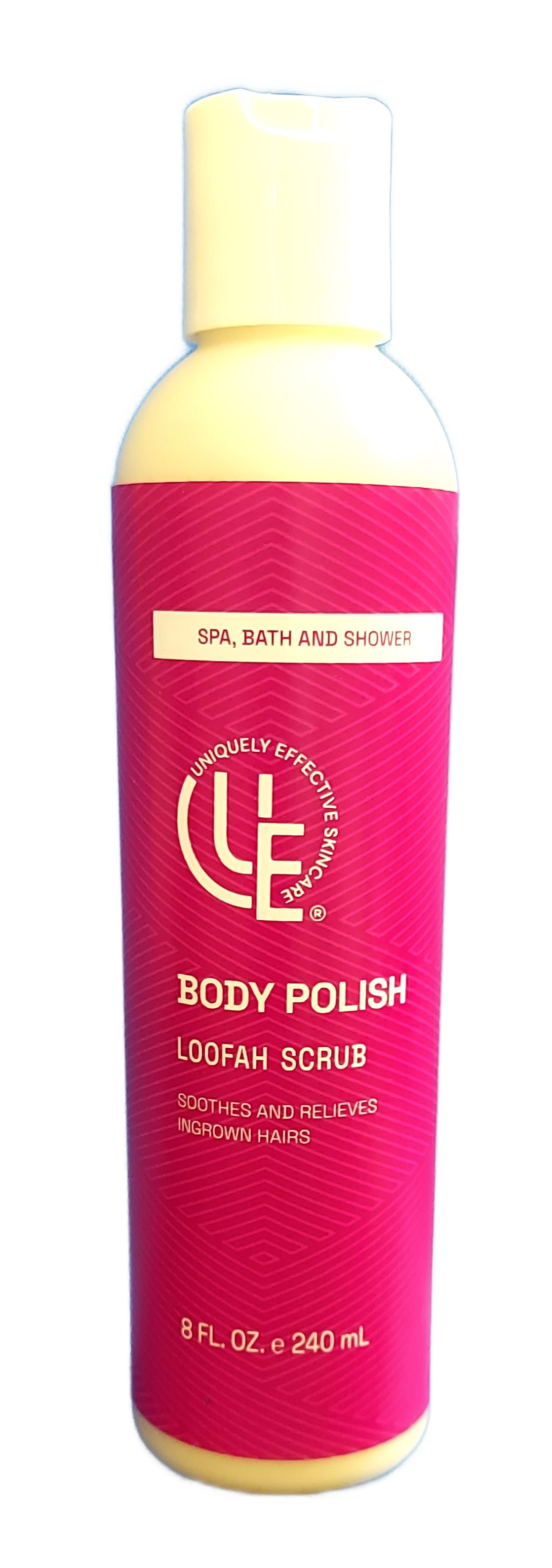 8 oz. botte of Body Polish Exfoliator for Ingrown Hairs to buff and smooth all skin types