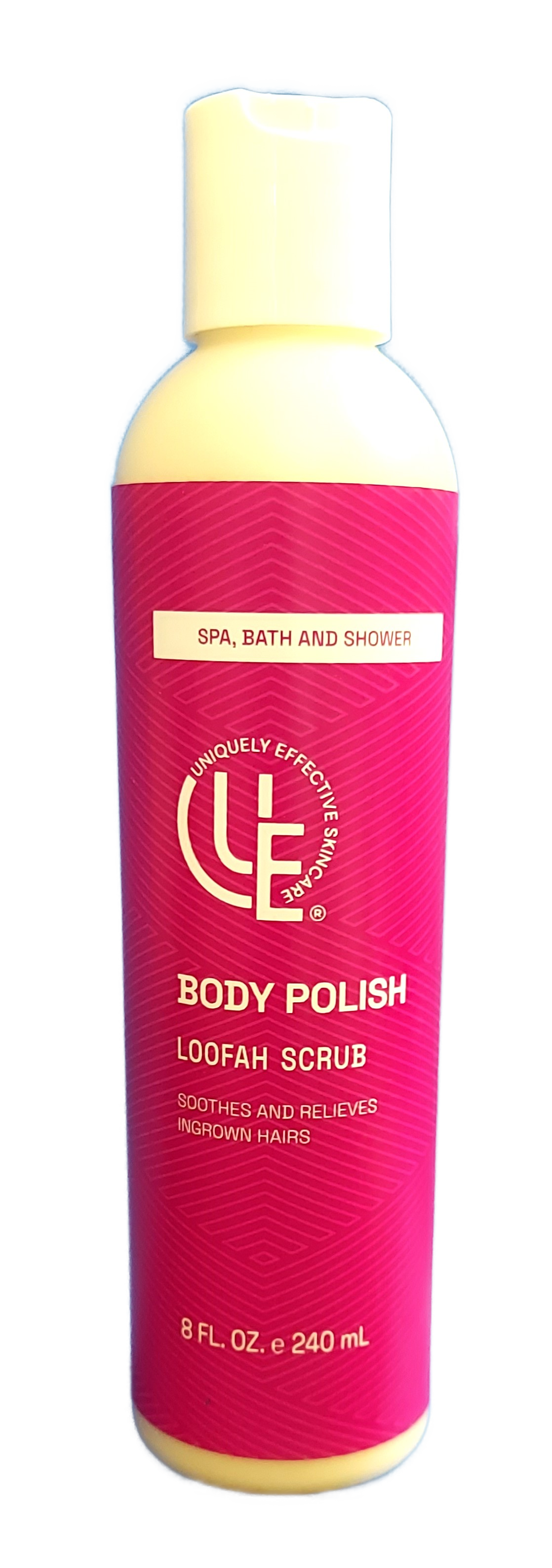 8 oz. botte of Body Polish Loofah Scrub for Ingrown Hairs for all skin types