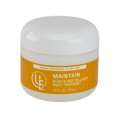 2. oz. jar of Uniquely Effective Skincare’s Maintain Elasting & Collagen Night Treatment Cream highlighting its firming, hydrating, and youth-enhancing benefits for mature and dry skin types.