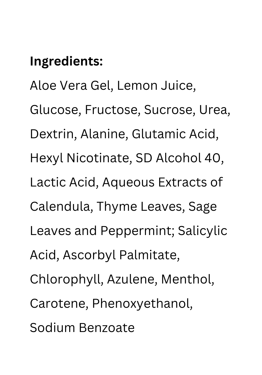 List of ingredients for Refresh Anti-Inflammatory Astringent for normal, combination, and oily skin by Uniquely Effective Skincare