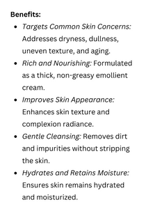 list of benefits for Anti-aging cream cleanser for mature skin, dry skin, sensitive skin 