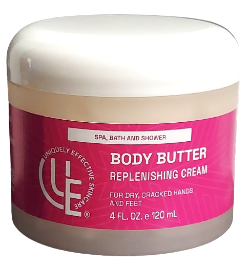 4 oz. jar of Uniquely Effective Skincare's Body Butter Replenishing Cream for dry, cracked feet and hands (all skin types)