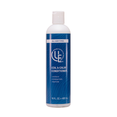 16 oz, Bottle of Coil & Calm Conditioner for thick, coily, and high porosity hair—deeply hydrating formula enriched with botanical oils, sea minerals, and slip-enhancing ingredients.