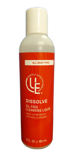 Uniquely Effective Skincare's 6 fl. oz. bottle of Dissolve Oil-Free Cleansing Liquid for Makeup Remover for all skin types