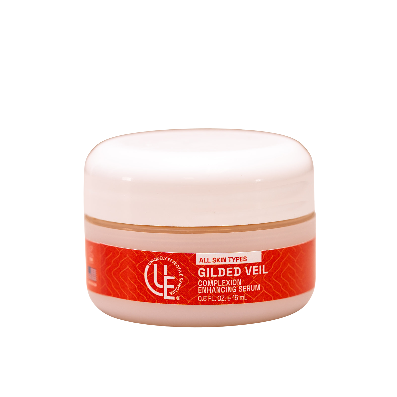 1/2 jar of gilded veil complexion enhancing serum with 24 karat gold flakes